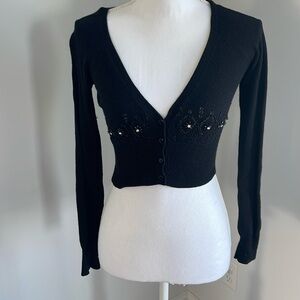 FOREVER 21 cropped black button down cardigan sweater with embellishments
